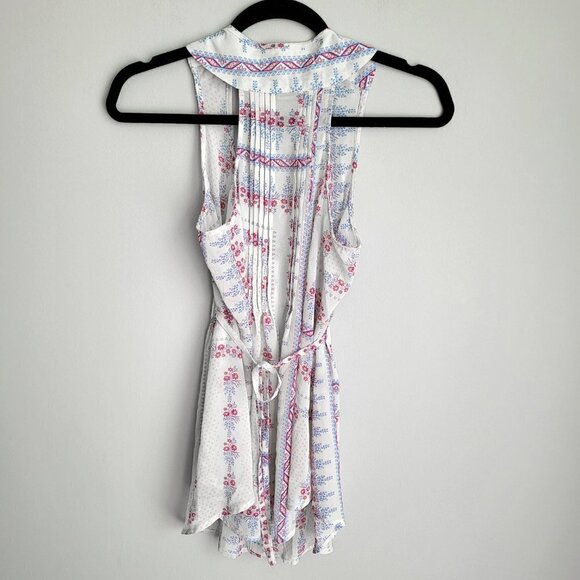 American Rag Sheer Floral Sleeveless Pleated Detail Boho Bottom Down Shirt Top - Picture 5 of 9